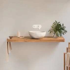 Conjunto Van Meubel 130x45 Cm Hangend In Teakhout Neill Teakhout & Onregelmatige In Wit Cement ↔︎40 Cm Fedro & Spiegelloze - Sklum