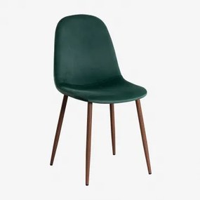 Pak 2 Glamm Fluwelen Eetkamerstoelen Jungle Groen & Donker Hout - Sklum