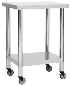 vidaXL Keukenwerktafel met wielen 60x30x85 cm roestvrij staal