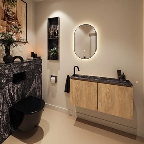 Mondiaz Ture DLux toiletmeubel 100cm washed oak met wastafel lava links met kraangat