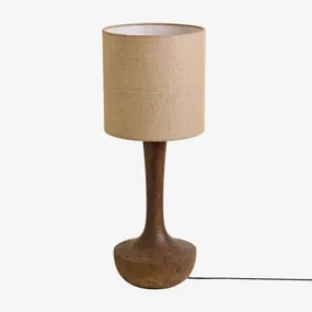 Mangohouten Tafellamp Sintra Donker Handvat Hout & Beige Linnen Ø30 Cm - ↑30 Cm Arlina - Sklum