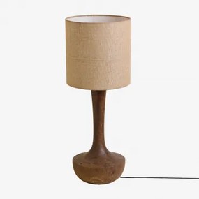 Tafellamp In Sintra Mangohout Donker Handvat Hout & Beige Linnen Ø30 Cm - ↑30 Cm Arlina - Sklum