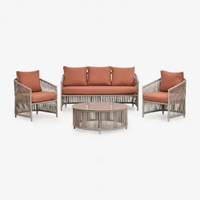 Tuinset Met Een 2-zitsbank, 2 Fauteuils En Salontafels Van Aluminium En Sophie Gevlochten Touw. Rood – Klei - Sklum