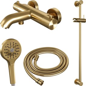 Brauer Stripe thermostatische badkraan met glijstang en 3 standen handdouche messing geborsteld PVD