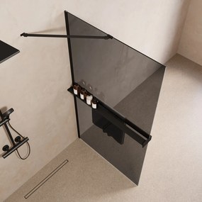 Saniclear Oblique inloopdouche 100cm met handdoekhouder en rookglas zwart mat