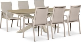 Tuinset 6 personen 220 cm Aluminium Zand/Beige Lifestyle Garden Furniture Ultimate/Camila