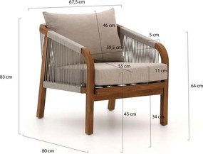 Stoel-bank loungeset Bellagio | 5 personen | Loungeset Natural Teak | Teakhout | Kees Smit Tuinmeubelen