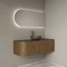 Gliss Design Alluro badmeubel ribbelfront met ronding links 120cm castle brown en zwart leisteen toppaneel