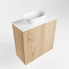 Mondiaz Fowy toiletmeubel 50cm washed oak met witte waskom links en kraangat