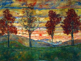 Kunstreproductie Four Trees, Egon Schiele