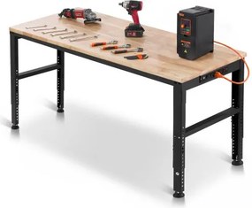 VEVOR Werkbank, 1549 x 508 mm Werktafel, Hoogte Verstelbaar 688-914 mm, Draagvermogen 900 kg, Inclusief Stroomaansluitingen, Hardhouten Oppervlakte, Metalen Frame &amp; Voetkussens, Ideaal voor Garage, Kantoor &amp; Thuis