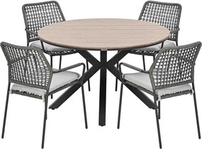 Garden Impressions Natas tuinset grijs 5-delig - Tulli tuintafel light teak look Ø122 cm