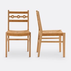 Set van 2 stoelen eik en vlechtwerk, Menorca