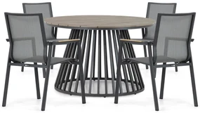 Tuinset Ronde Tuintafel 4 personen 125 cm Aluminium/textileen Grijs Lifestyle Garden Furniture Fiora/Sorrento