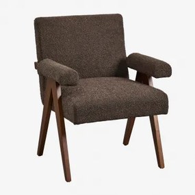 Set Van 2 Eetkamerstoelen Met Armleuningen In Hout En Lucca Bouclé Stof Bouclé Chocolade Bruin - Sklum