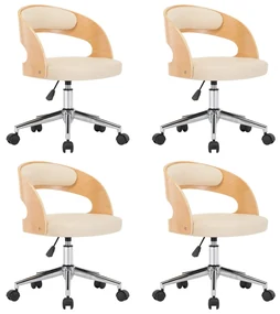 vidaXL Eetkamerstoelen draaibaar 4 st gebogen hout en kunstleer crème