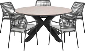 Garden Impressions Natas tuinset grijs 6-delig - Tulli tuintafel light teak look Ø148 cm