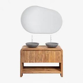 Vacry Houten Badkamermeubelset Acacia Bruin & 2 X Ronde Grijze Cement Ø40 Cm Tarsis & Ovaal Led En Anticondens 120x80 Cm Riben & 2 X Wit - Sklum