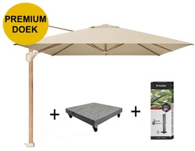 Challenger T1 premium parasol 400x300 cm teak champagne met 120 KG voet en hoes