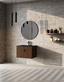 Muebles Raya badmeubel ribbelfront 60cm walnoot met zwarte wastafel met kraangat