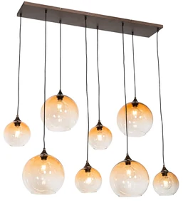 Eettafel / Eetkamer Smart hanglamp donkerbrons met amber glas 8-lichts incl. 8 Wifi G95 - Sandra E27 bol / globe / rond Binnenverlichting Lamp
