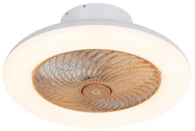 Plafondventilator met lamp wit met hout print 55cm incl. LED dimbaar met afstandsbediening - Clima Design, Landelijk rond Binnenverlichting Lamp