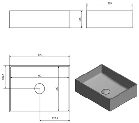 Sapho Formigo betonnen wastafel 47.5x13x36.5cm grijs