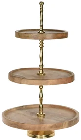H&S Collection Etagère 3-laags 50 cm hout goudkleurig