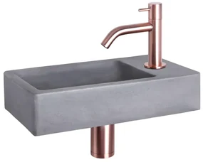 Differnz Force fonteinset - 40x22x8cm - Rechthoek - 1 kraangat - Gebogen rose koper kraan - Beton Grijs 38.400.67