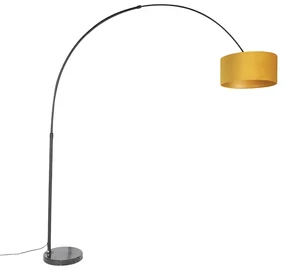 Booglamp zwart met velours kap okergeel met goud 50 cm - XXL Modern E27 cilinder / rond rond Binnenverlichting Lamp