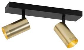 Plafondspot zwart met goud verstelbaar 2-lichts - Jeana Luxe