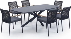 Sayanora Salta dining tuinset 240x110xH74 cm 7 delig antraciet keramiek
