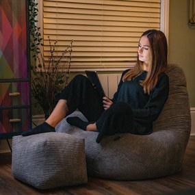 Highback Zitzak Stoel incl. Poef Corduroy Stof - Charcoal