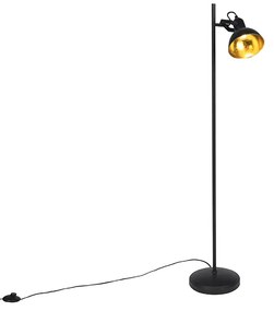Industriële vloerlamp zwart met goud 1-lichts - Tommy Industriele / Industrie / Industrial E14 rond Binnenverlichting Lamp