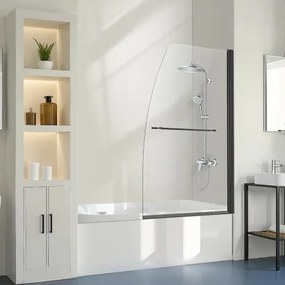 VEVOR Frameloze Badkuip Douchedeur (864 x 1397 mm / B x H) Halve Ruimtebesparende Douchedeur voor Bad, 180° Draaibare Gehard Glazen Deur, Douche Glazen Deur (6 mm Glasdikte), Zwart