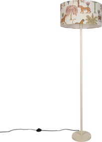 Japandi vloerlamp beige met kap multicolor en dierenprint 50cm - Simplo