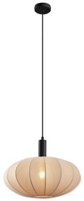 Japandi hanglamp zwart met bruine stoffen kap - BidaJapandi E27 Scandinavisch rond Binnenverlichting Lamp