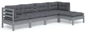 vidaXL 5-delige Loungeset met kussens grenenhout grijs
