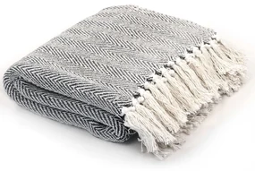 vidaXL Plaid visgraat 220x250 cm katoen marineblauw