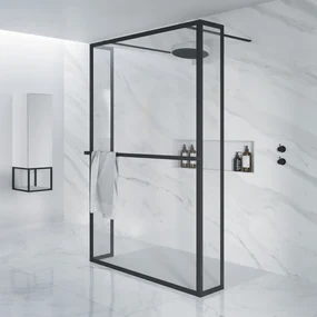 Riho Lucid GD404S vrijstaande douchewand met draaibare zijwand 120cm zwart mat