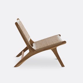 Lounge fauteuil in teak en gevlochten koord, Amanda