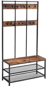 Nancy's Indian Head Park Industrieel Garderoberek met Kapstok - Schoenenrek - 100 x 40 x 184 cm