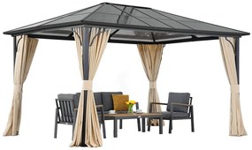 Modern tuinhuisje Santiago 3x4m met Tuinpunt gordijnen beige