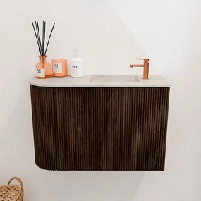 Mondiaz Joya DLux 60cm toiletmeubel ronding links walnut met wastafel faye rechts 1 kraangat ostra