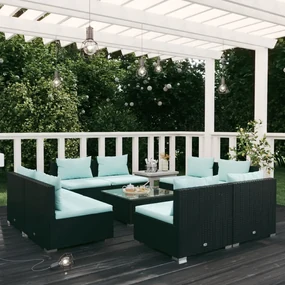 vidaXL 9-delige Loungeset met kussens poly rattan zwart