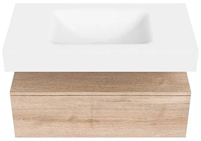 Zaro Alan badmeubel 90cm washed oak 1 lade met vrijhangende wastafel cloud midden zonder kraangat talc
