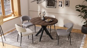 RENZO Bruin Eiken/zwarte poot - RONDE TAFEL Ø110 UITKLAPBAAR TOT 180 cm | VOOR DE KEUKEN EETKAMER WOONKAMER RETRO