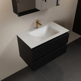 Mondiaz Aivy badmeubel 80cm urban met wastafel solid surface talc midden 1 kraangat en spiegelkast