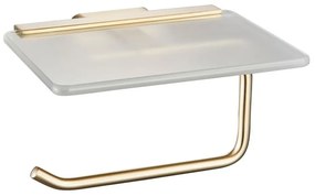 Eastbrook Asti messing toiletrolhouder met glazen planchet messing geborsteld