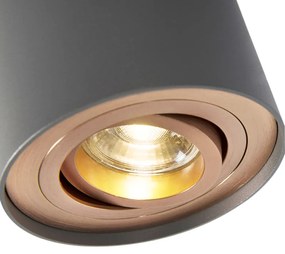 Spot / Opbouwspot / Plafondspot grijs met koper draai- en kantelbaar - Rondoo Up Design, Modern GU10 Binnenverlichting Lamp